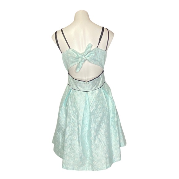 ANTHRO RYU Retro 50’s Style Crochet Lace Tie Back Fit & Flare Dress Blue Large - Picture 8 of 15